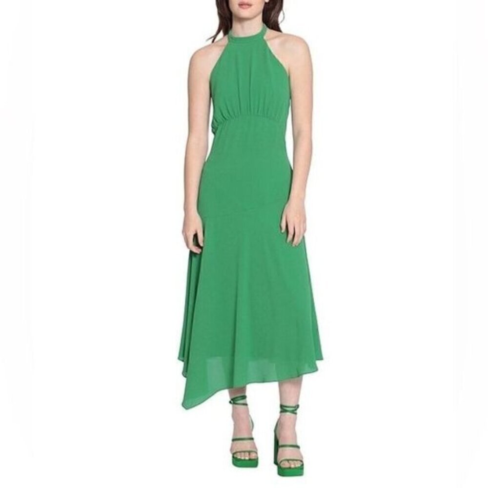 NWOT Donna Morgan Catalina Crepe Halter Neck Sleeveless Hem Midi Dress Women 0